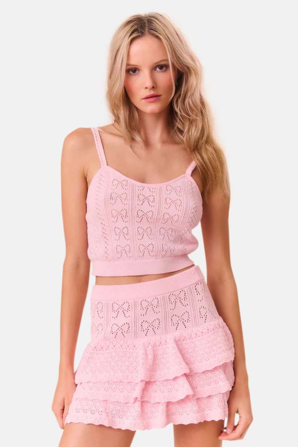 fbz Off White Pointelle Tank with Pink Rose & Bows main image 1