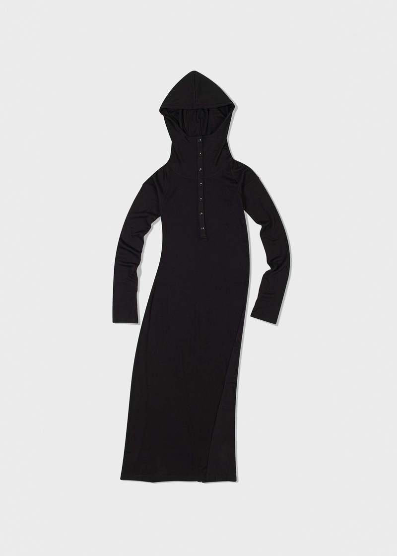 ★OPEN YY_TheOpen Product★ ZIP HOOD DRESS (BLACK) Soft Rib Maxi Zipper Dress – udelny.com