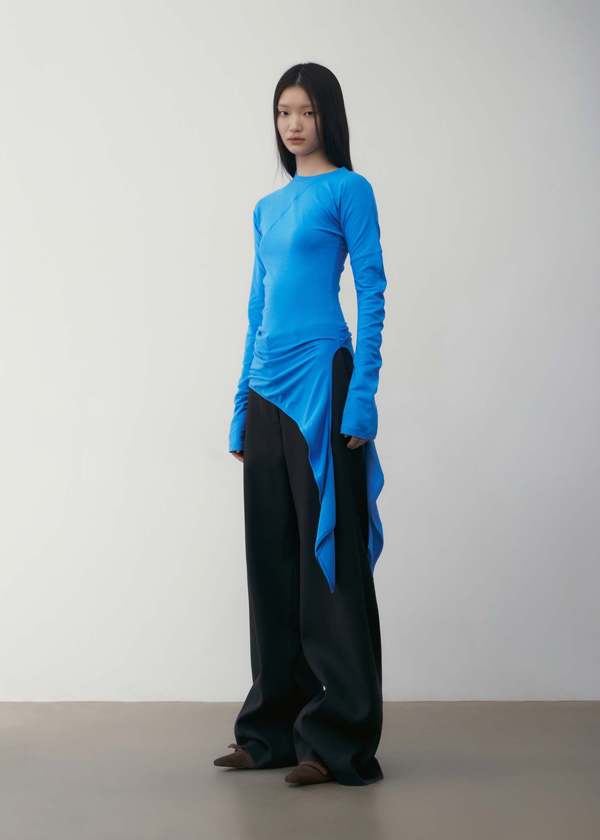 LOW CLASSIC Wrap Trim Longsleeve Top - Blue | Garmentory