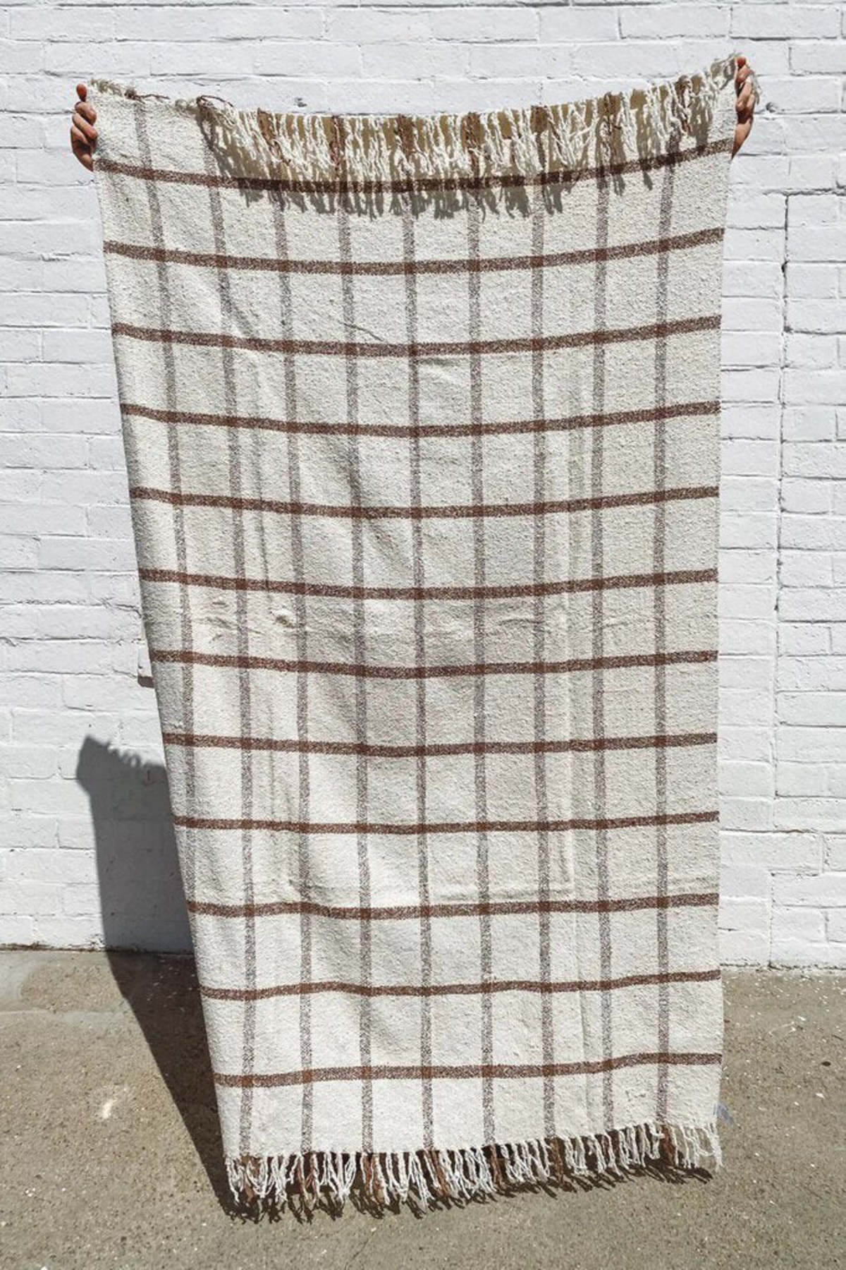 Sundream Sustainable Throw Blanket Cream/Coffee Plaid Garmentory