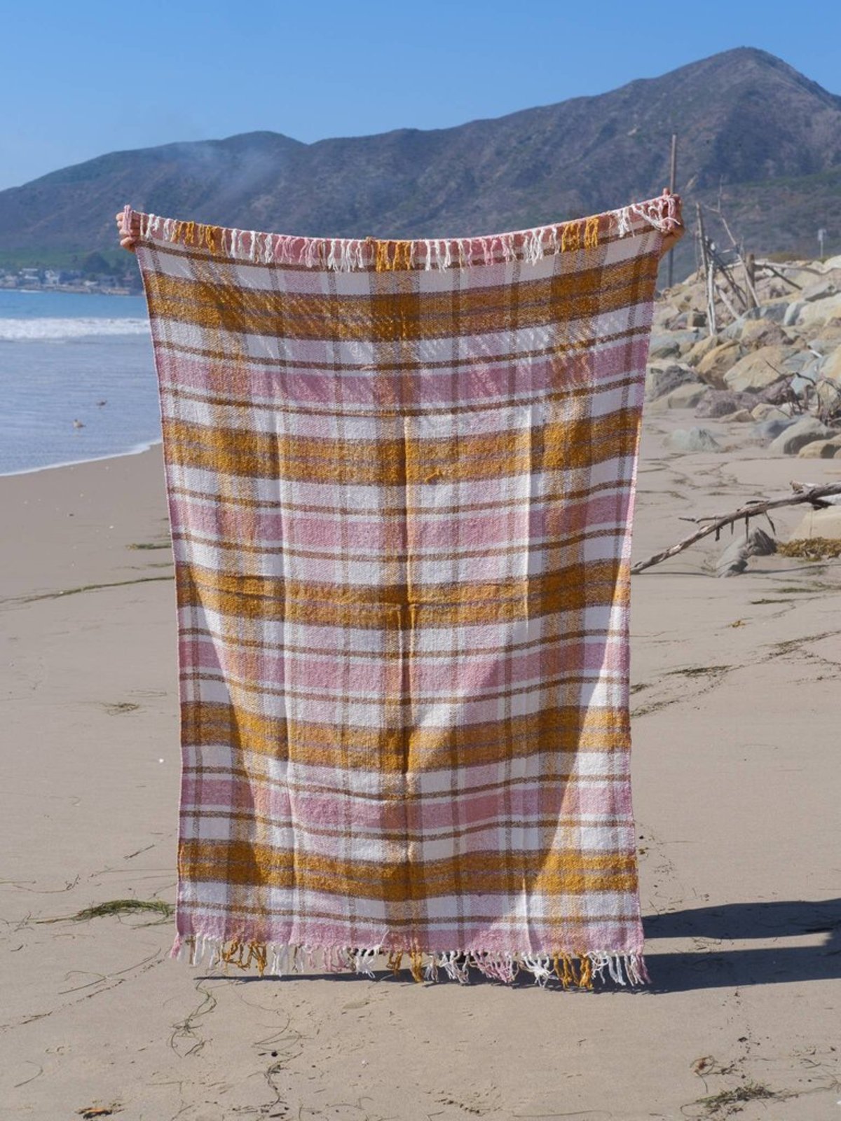 Sundream Sustainable Throw Blanket Gold/Pink Plaid Garmentory