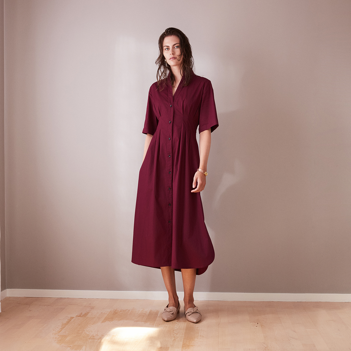 【直営・関税送料込】Midi shirt dress Black Midi Shirt Dress, Long Sleeve Shirt Dress, Loose