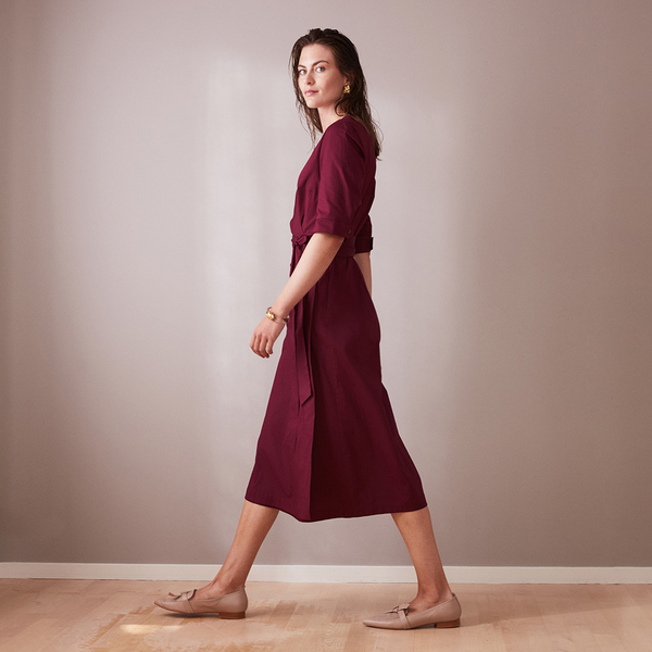 knee length dresses for ladies Wine Red Ribbed Knit Bodice Maxi Dress - All Dresses main image 1