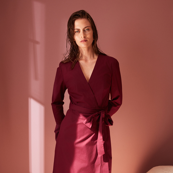 Studio Heijne Knee Length Wrap Dress Bordeaux Studio Heijne Knee Length Wrap Dress Bordeaux