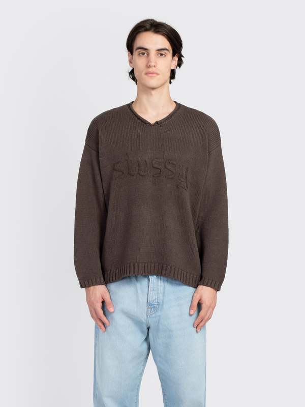 トップス stussy EMBROIDERED V-NECK LOGO SWEATER Stussy - OFF WHITE EMBROIDERED V-NECK LOGO PULL – LE LABO STORE
