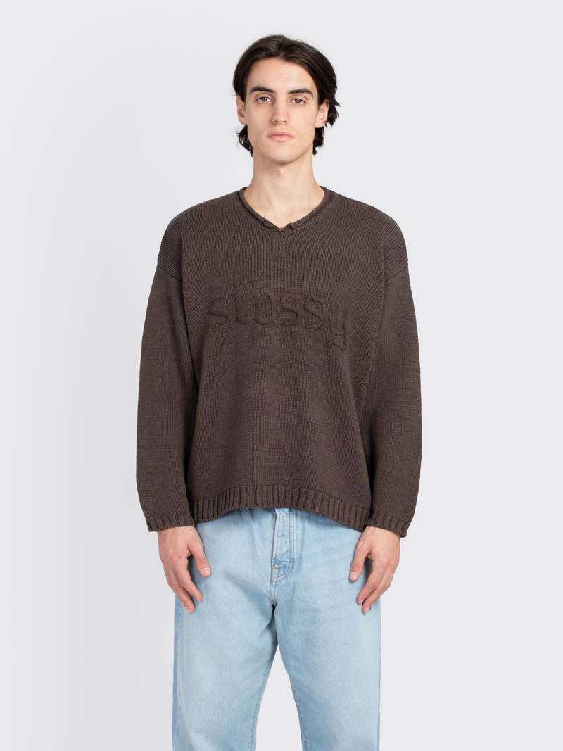 トップス stussy EMBROIDERED V-NECK LOGO SWEATER Stussy Embroidered V-Neck Logo Sweater Natural Men's - SS24 - US