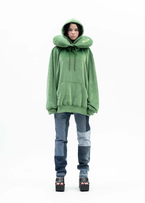 Doublet Neck Pillow Hoodie - Green | Garmentory