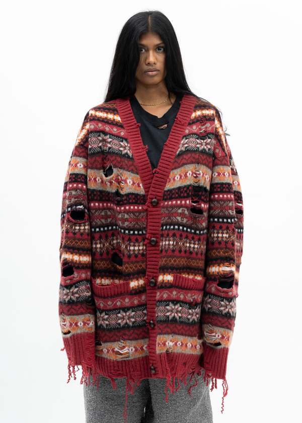 Doublet Oversized Fair-isle Cardigan - Red Multi | Garmentory