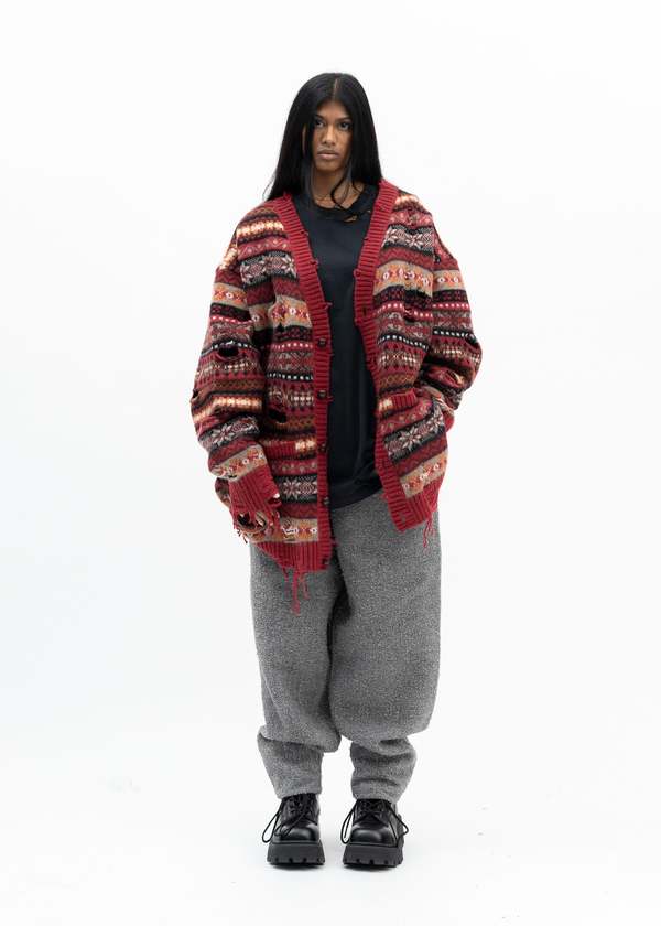 Doublet Oversized Fair-isle Cardigan - Red Multi | Garmentory