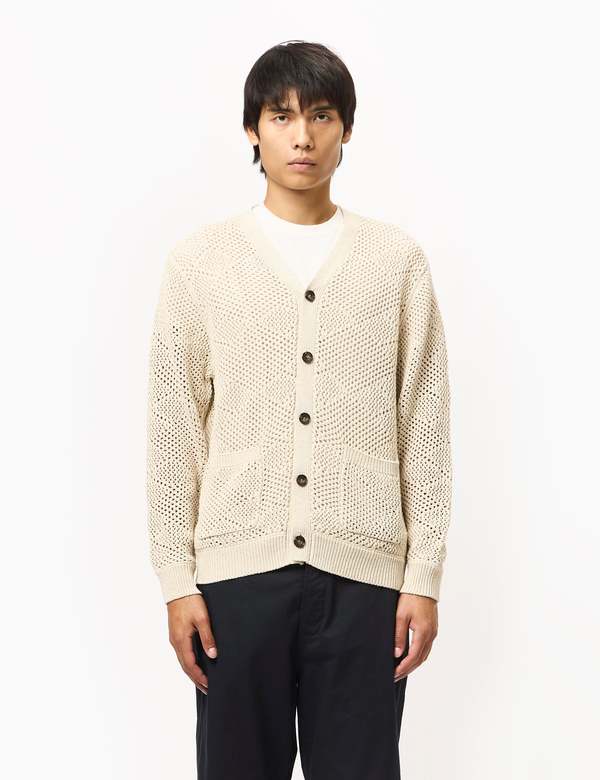 Beams Plus Argyle Mesh Cardigan - Beige | Garmentory