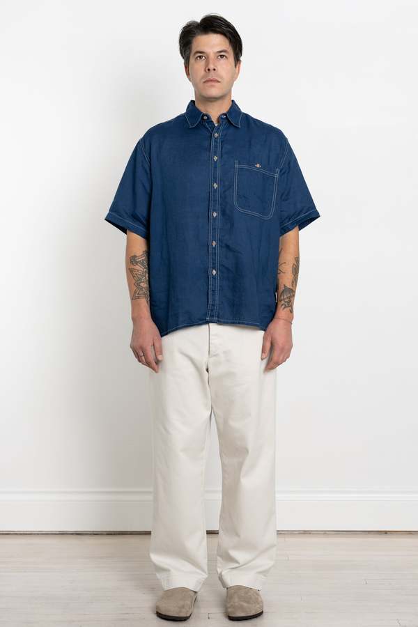 Orslow Linen Loose Fit Short Sleeve Shirt - Indigo | Garmentory