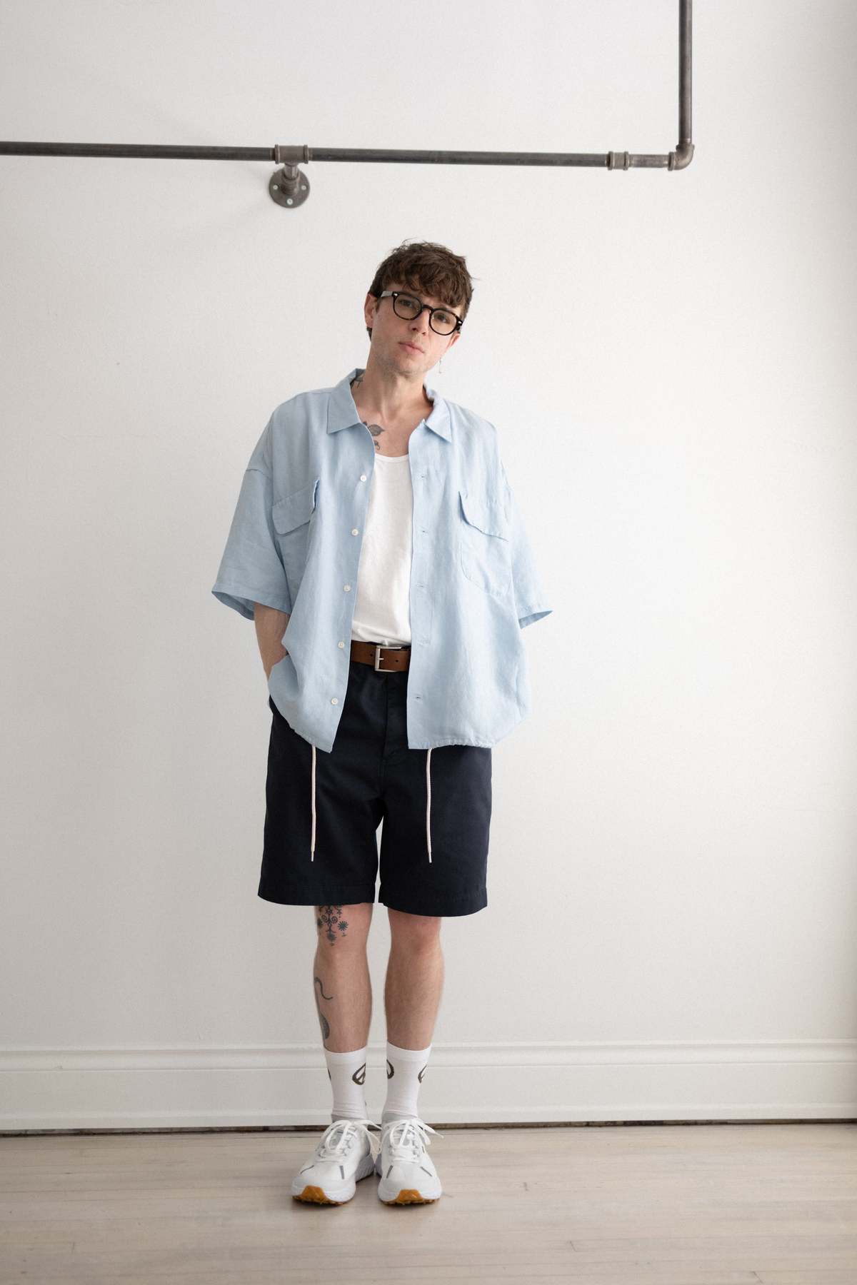Nanamica Open Collar Cupra Hemp SS Shirt - Sax | Garmentory