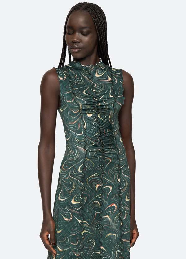 green amara dress Green Amara Marble Print Long Sleeve Dress main image 0