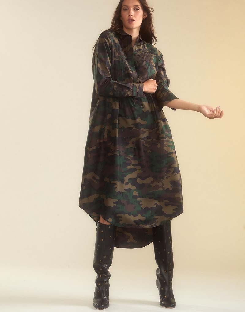 Cami Dresses Camo Print Shirt Dress Women's Blue Brushed Camo