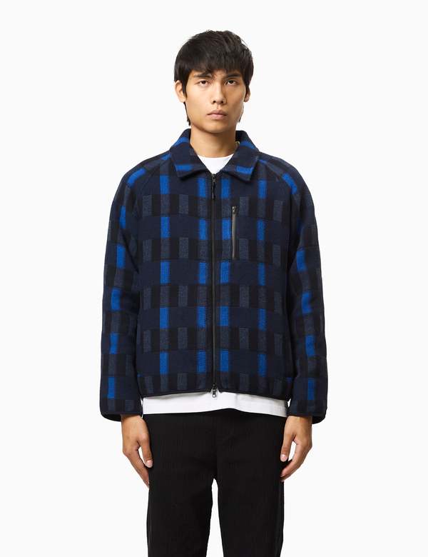 Percival Anderson Fretwork Wool Check Jacket - Blue | Garmentory