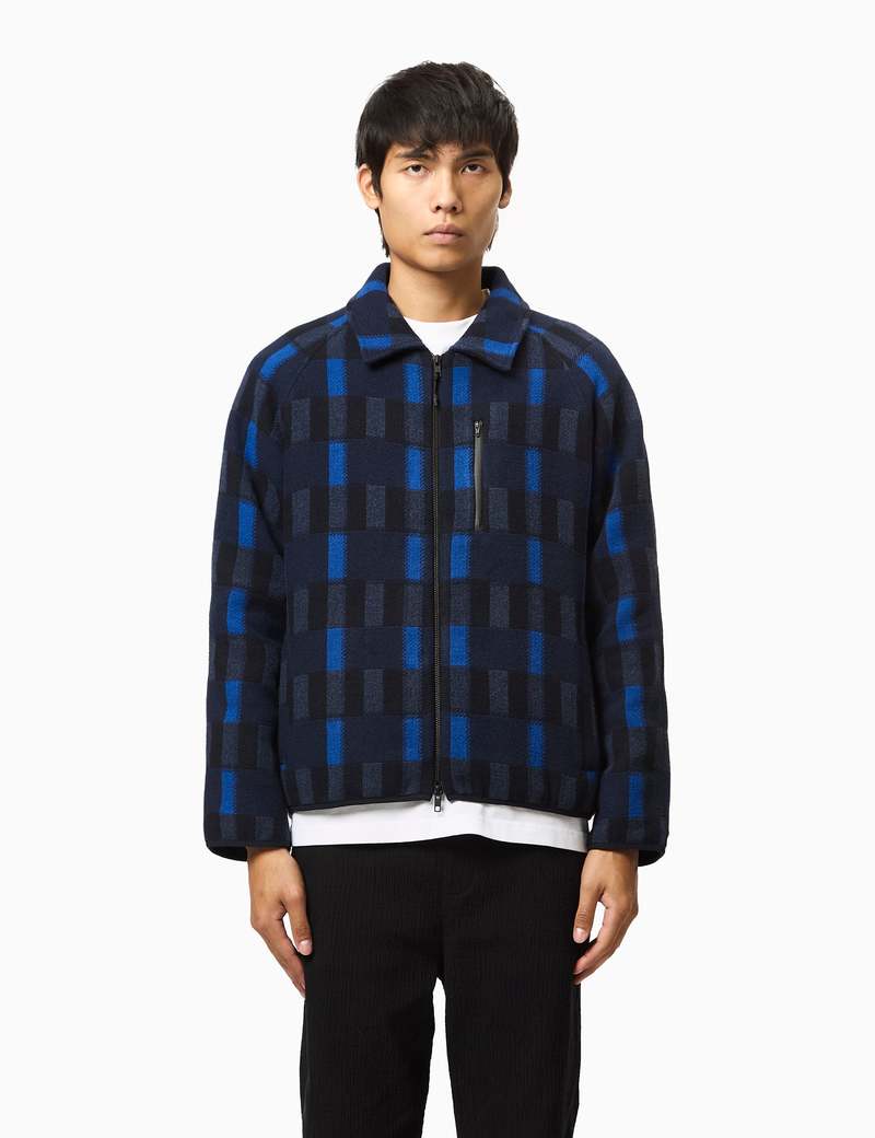 Percival Anderson Fretwork Wool Check Jacket - Blue | Garmentory