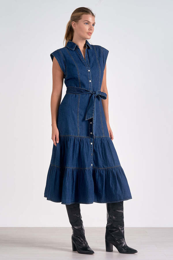 Elan Midi Cap Sleeve Dress on Garmentory