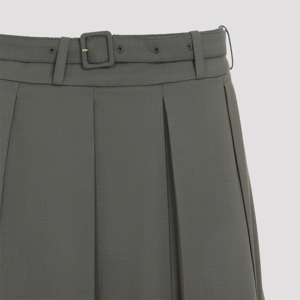 Patou Signature Pleated Midi Skirt - Khaki Green | Garmentory