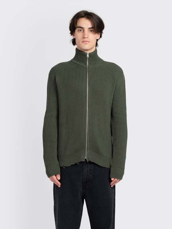 MM6 Maison Margiela Ribbed Zip Cardigan - Khaki | Garmentory