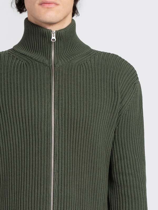MM6 Maison Margiela Ribbed Zip Cardigan - Khaki | Garmentory