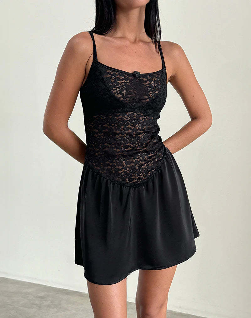 knee length dresses for ladies Black Charlotte Lace Dress