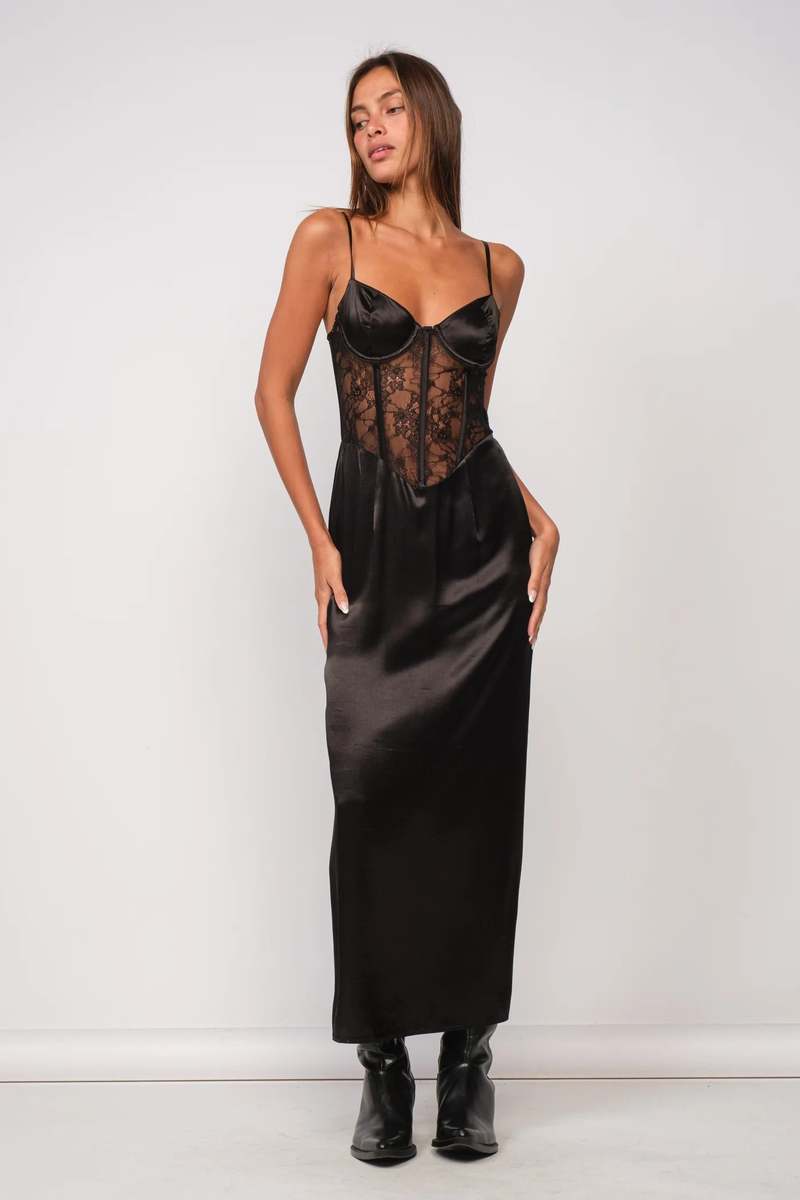 corset maxi dress black In A Trance Halter Corset Maxi Dress | Black | Womens main image 0