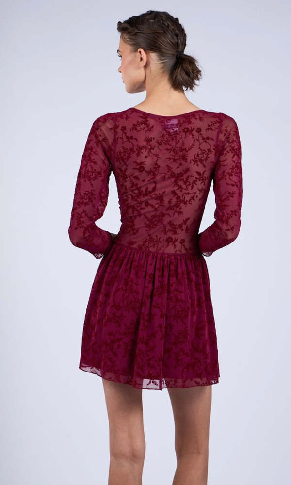 Sky to Moon Sheer Floral Dress - Burgundy | Garmentory Sky to Moon Sheer Floral Dress - Burgundy | Garmentory