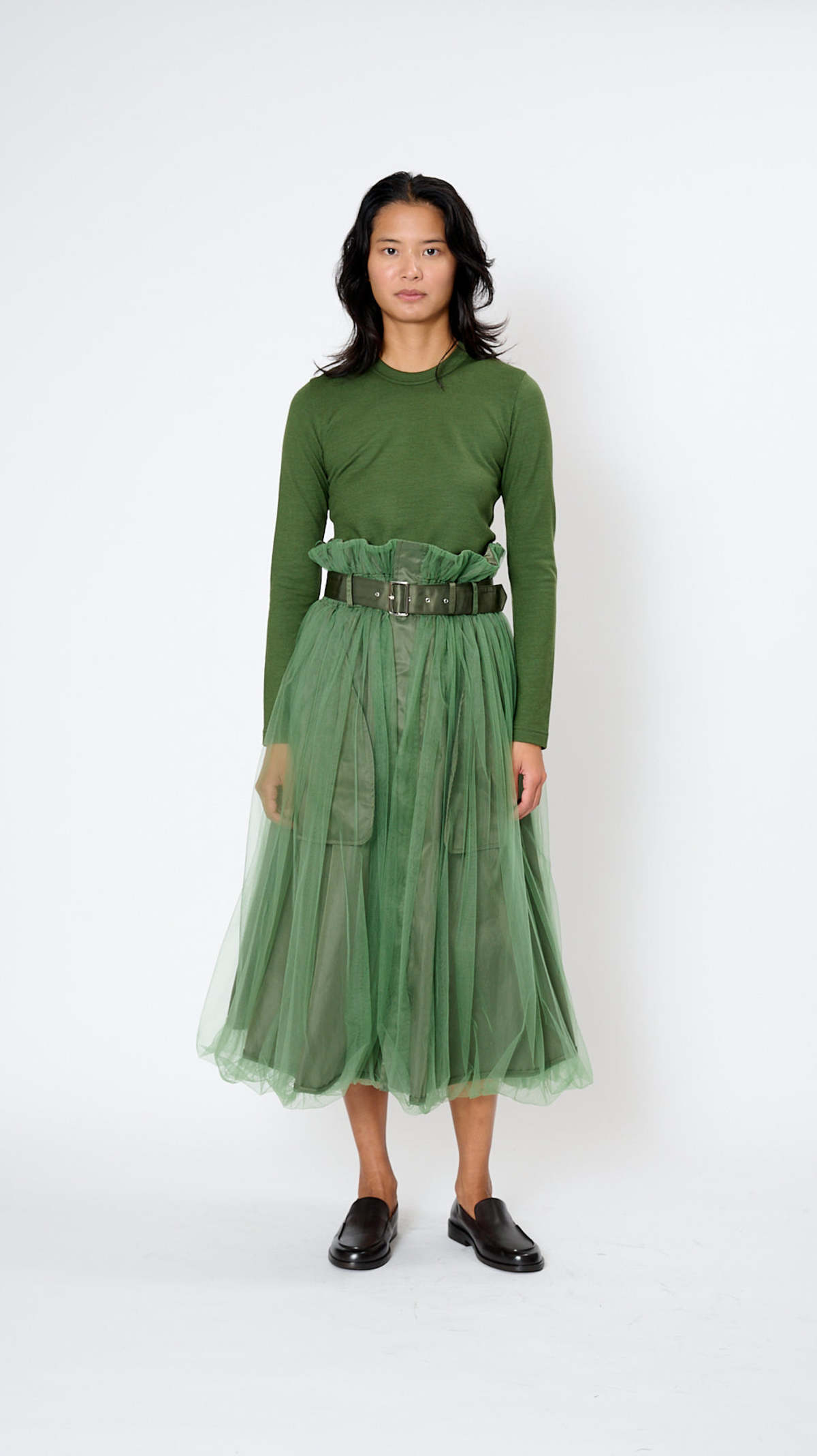 Noir Kei Ninomiya Belted Tulle Skirt - Khaki | Garmentory