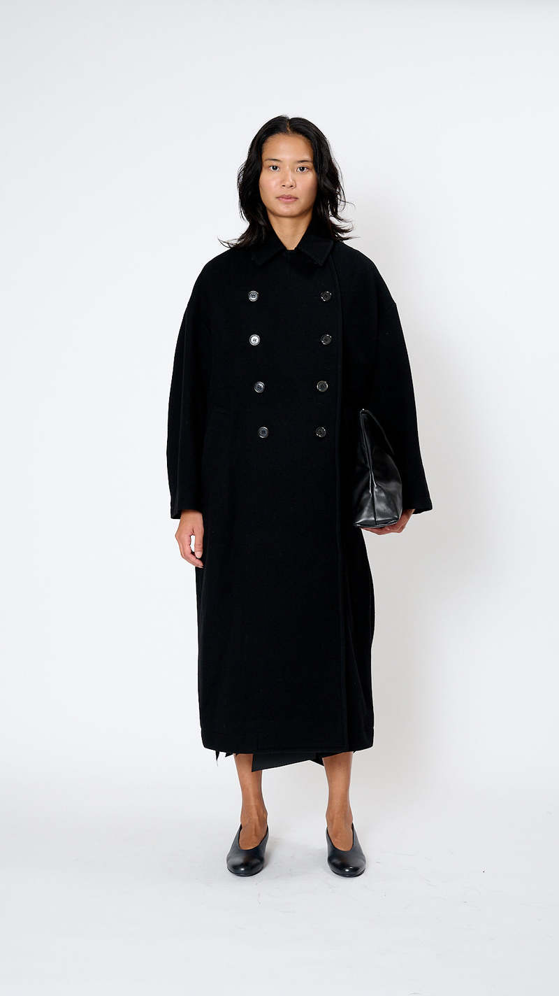 Noir Kei Ninomiya Double Breasted Coat - Black | Garmentory