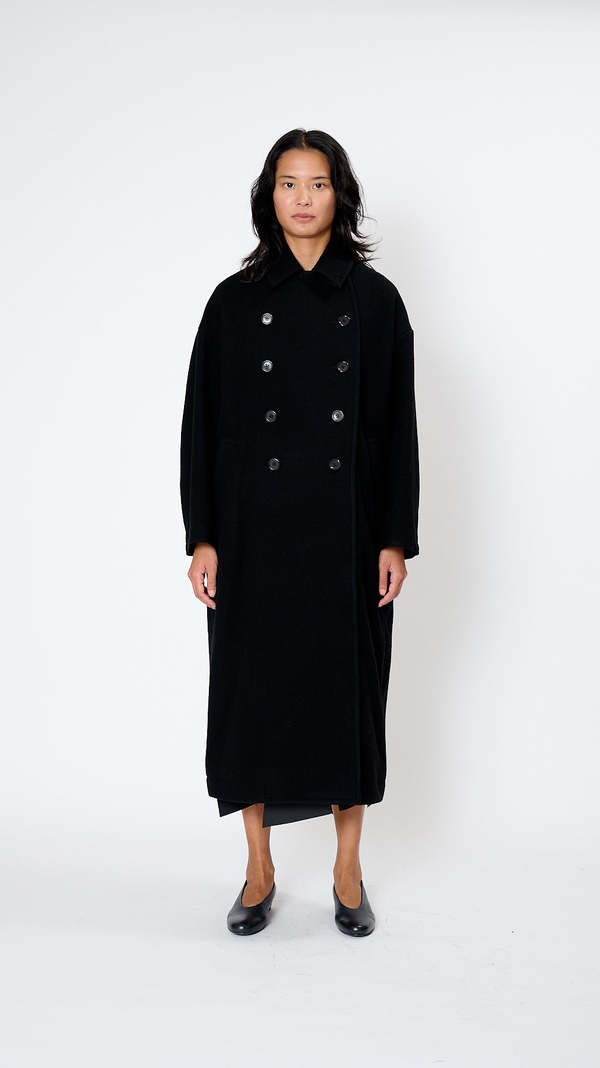 Noir Kei Ninomiya Double Breasted Coat - Black | Garmentory
