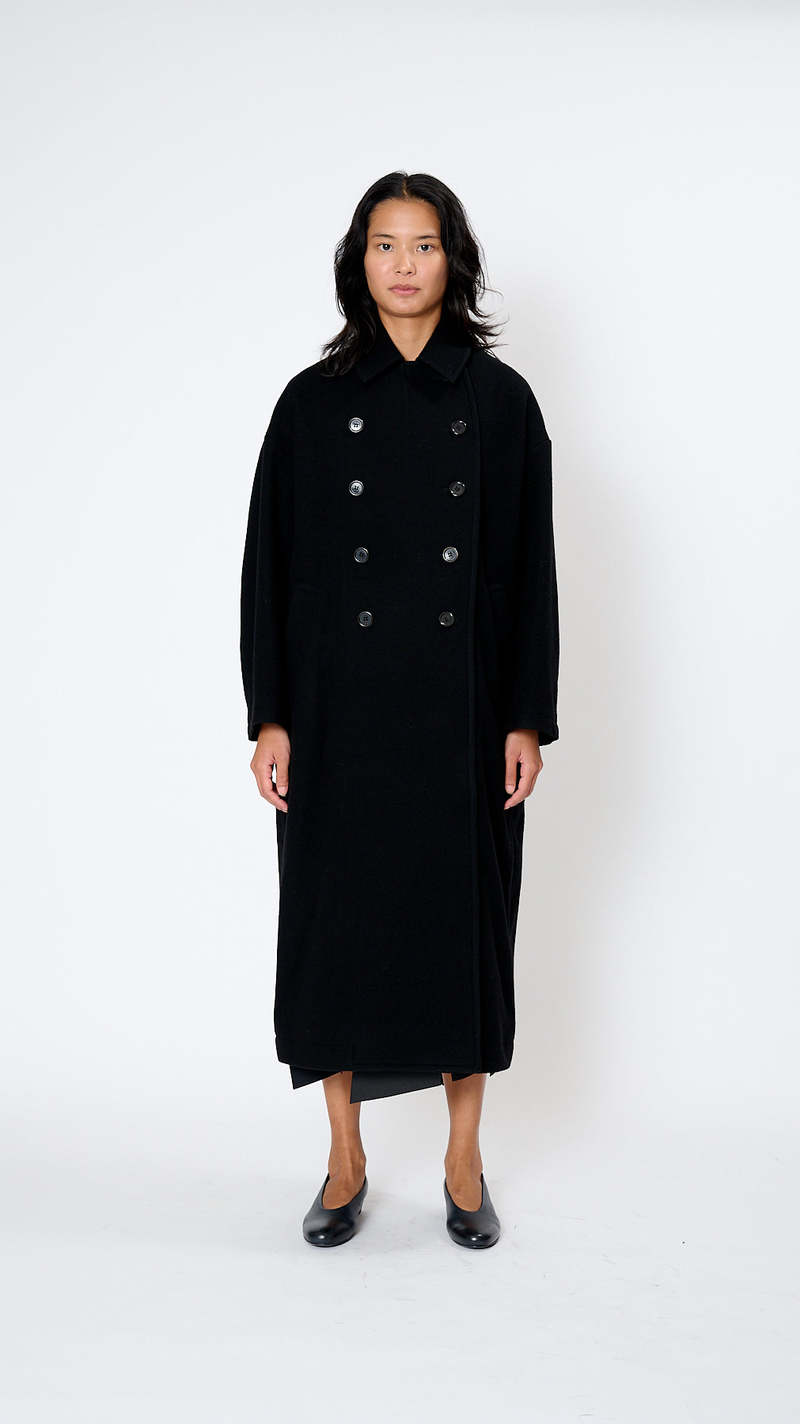 Noir Kei Ninomiya Double Breasted Coat - Black | Garmentory