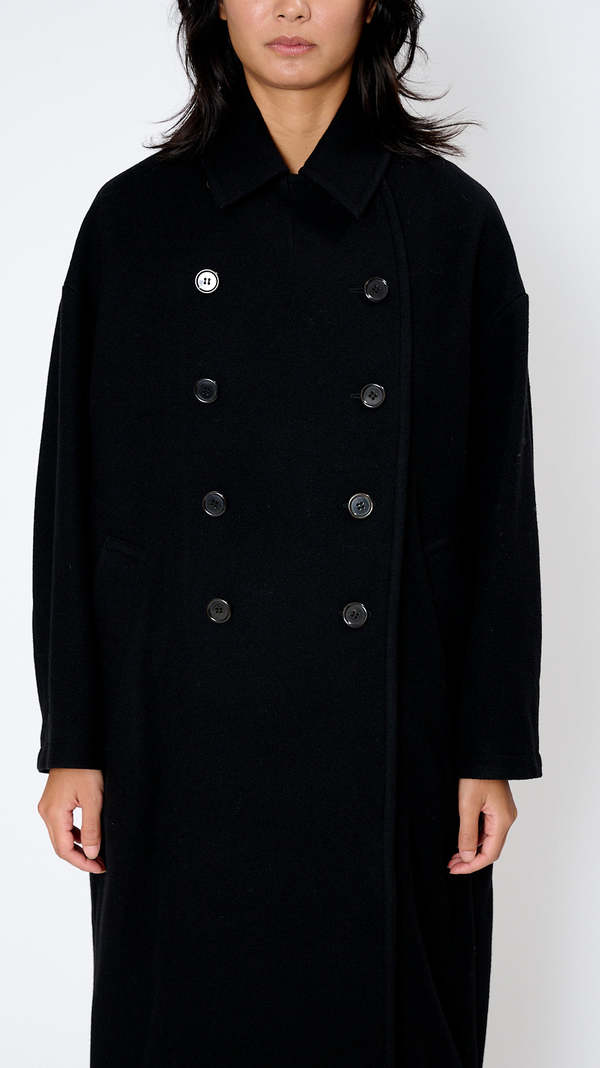 Noir Kei Ninomiya Double Breasted Coat - Black | Garmentory