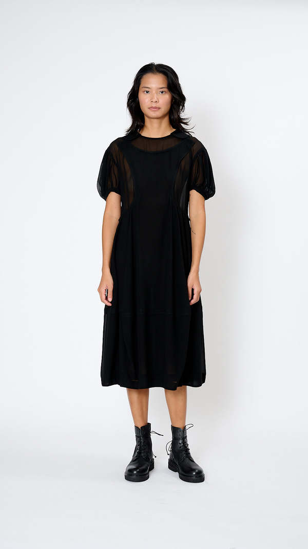 Comme des Garçons Sheer Puff Sleeve Dress - Black | Garmentory