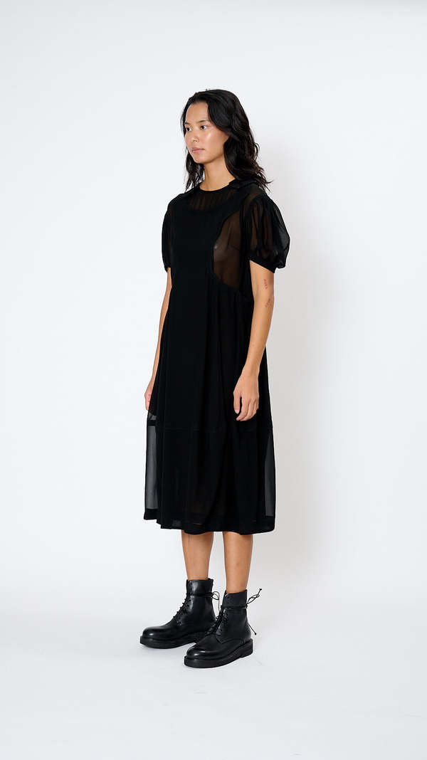 ワンピース COMME des GARCONS AD1995 Mesh Dress Comme des Garçons Sheer Puff Sleeve Dress - Black | Garmentory
