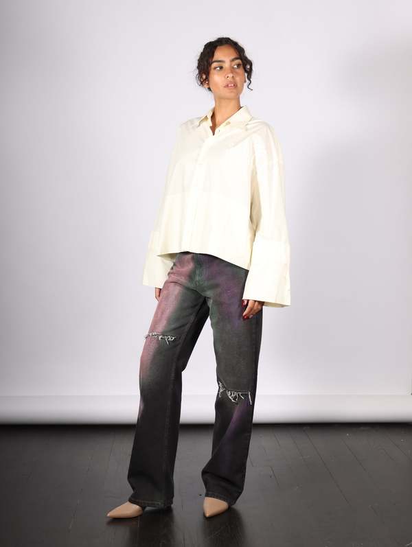 MM6 Maison Margiela Cropped Long Sleeve Shirt - Ivory | Garmentory