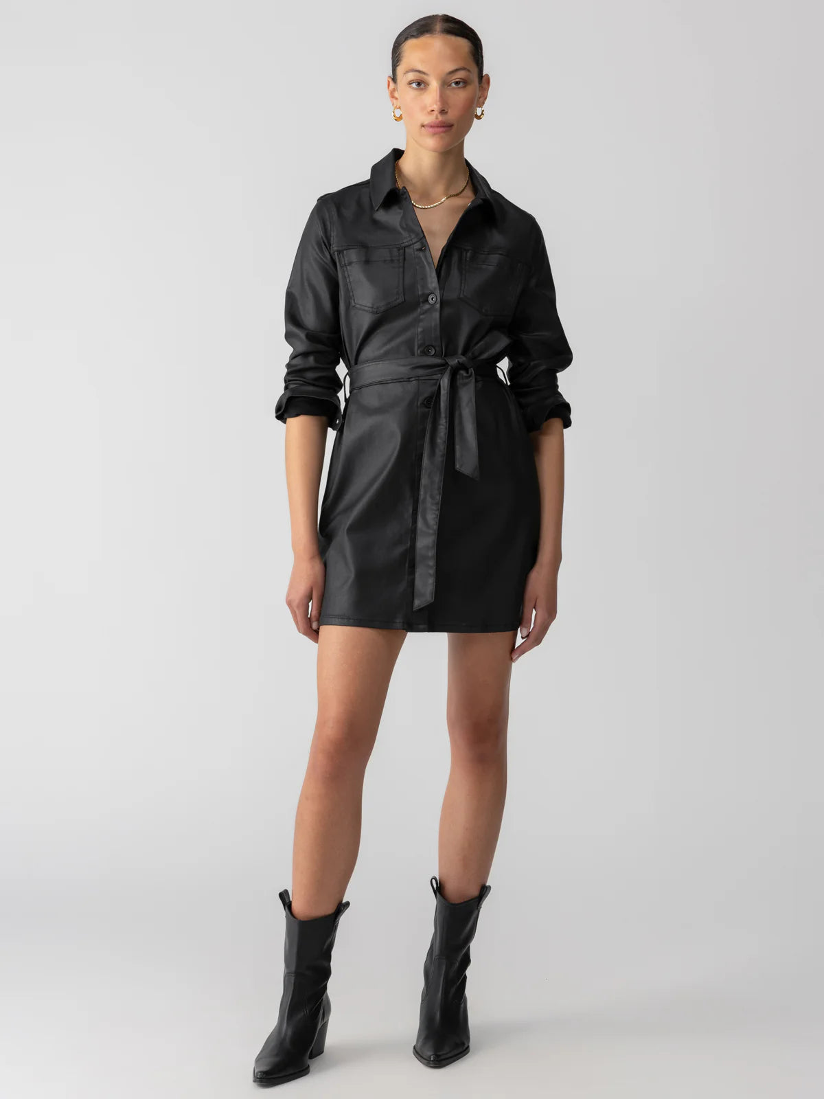 long sleeve coated denim dress Sweet Looking Long Sleeve Denim Mini Dress
