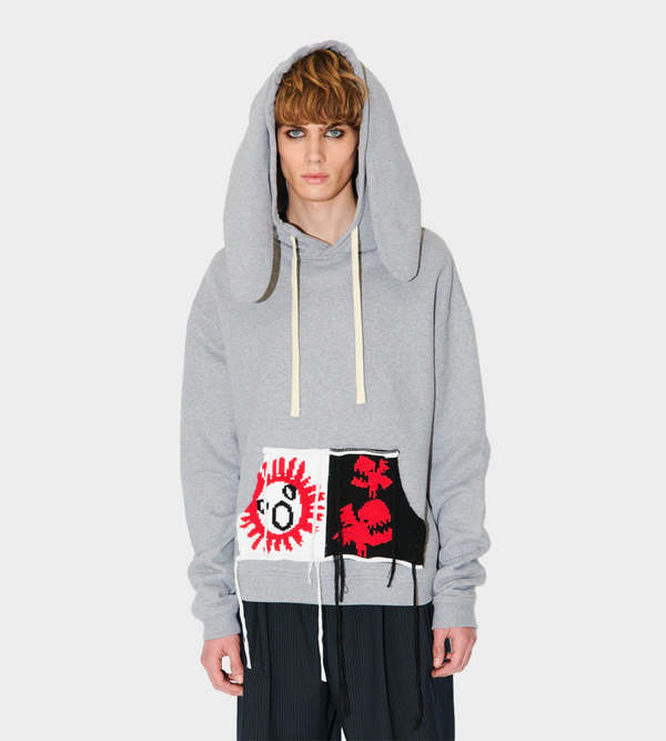 Charles Jeffrey Patch Rabbit Ears Hoodie - Grey | Garmentory