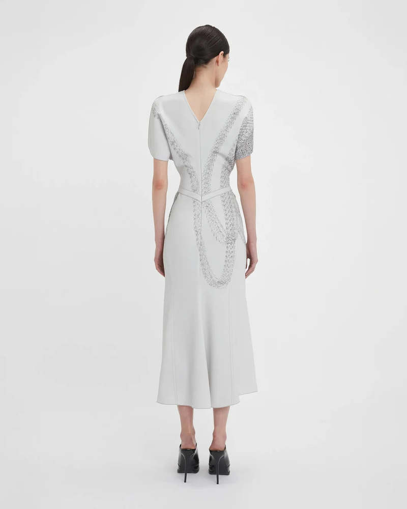 Victoria Beckham ミディドレス グレー SS25 Victoria Beckham Gathered Waist Midi Dress - Grey Mist