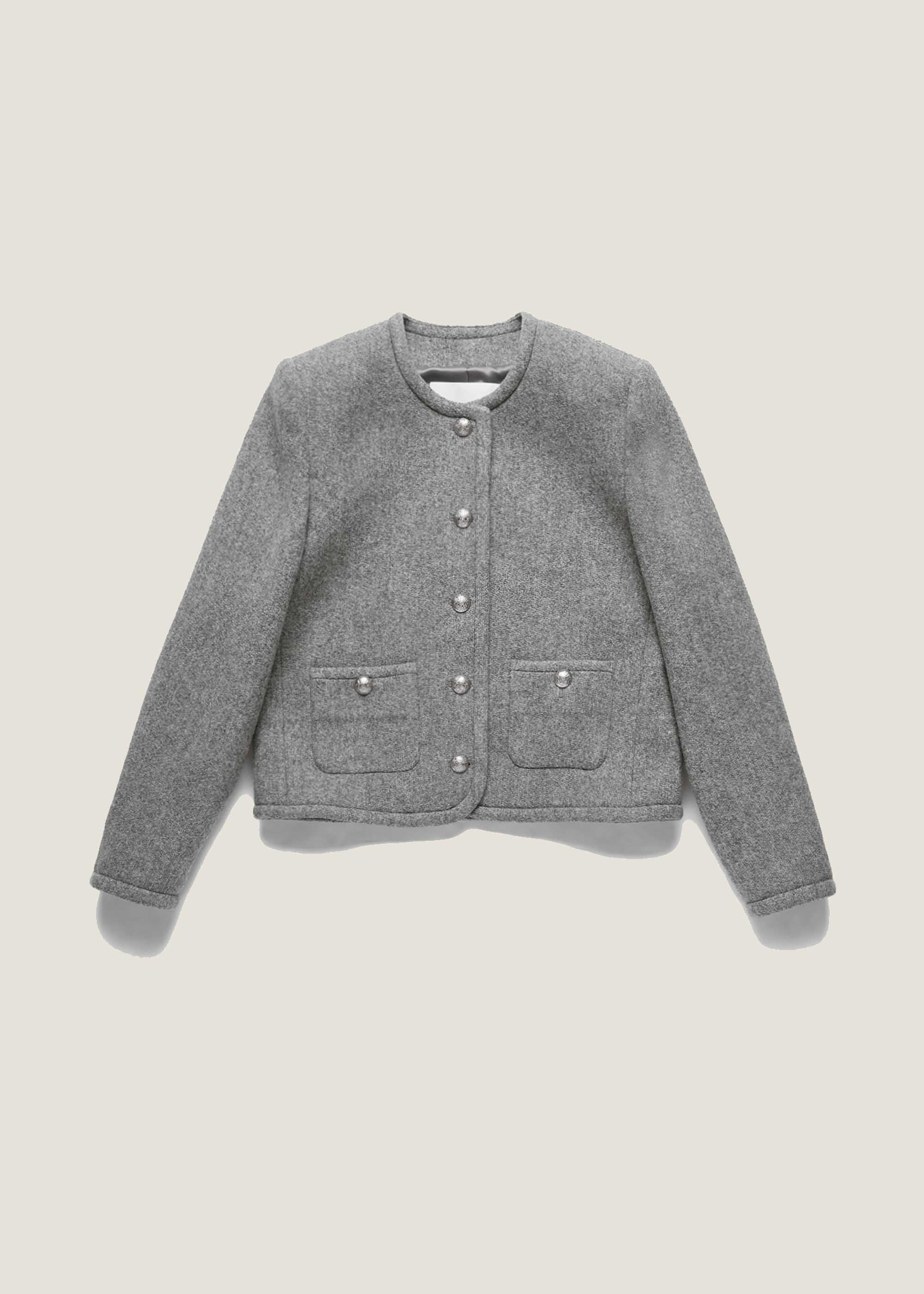 Dunst Collarless Jacket - Grey Melange Tweed | Garmentory
