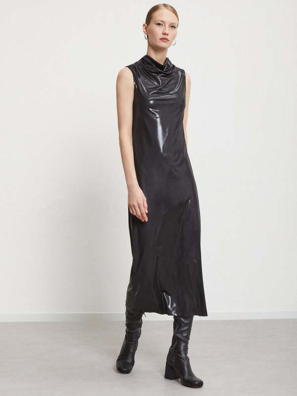 Ottod'Ame Vinyl Effect Maxi Dress - Black | Garmentory