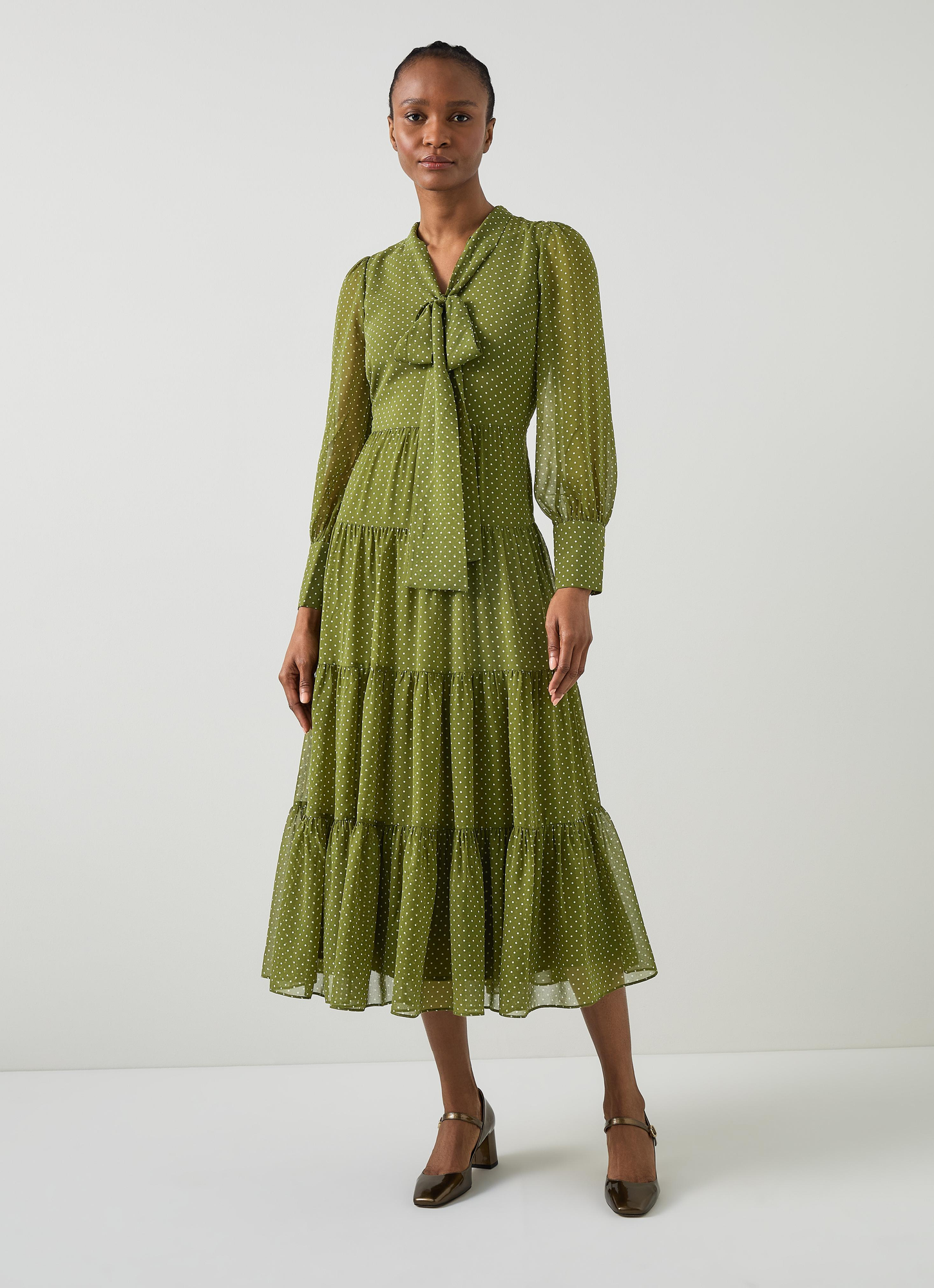 LK Bennett Polly Polka Dot Tiered Dress - Olive & Birch | Garmentory