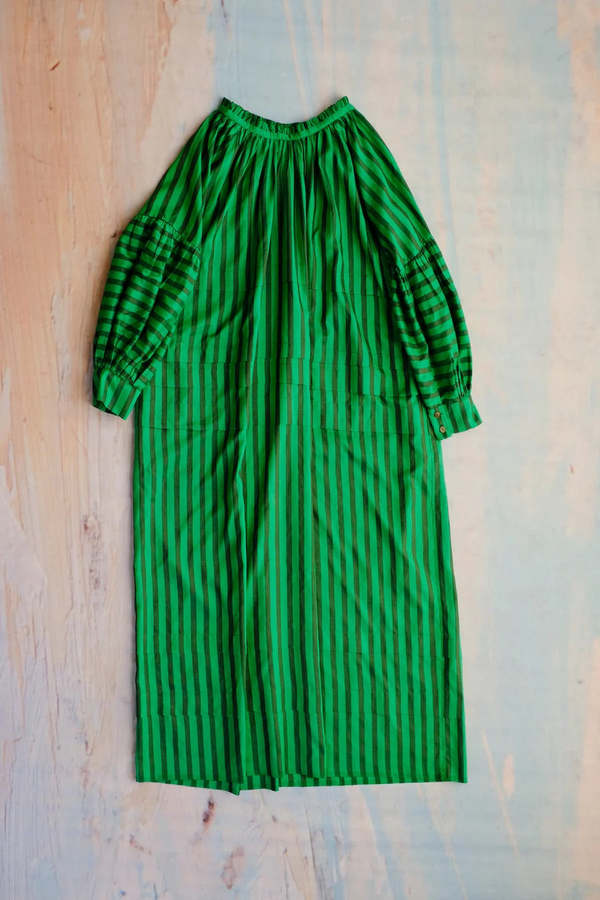 Tidy Street General Store Runaway Bicycle Stripe Silk Dress - Green |  Garmentory