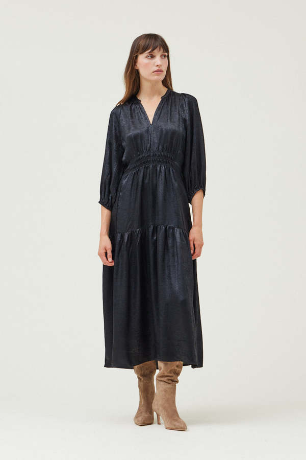 Grade & Gather 3/4 Sleeves Midi Dress - Black | Garmentory