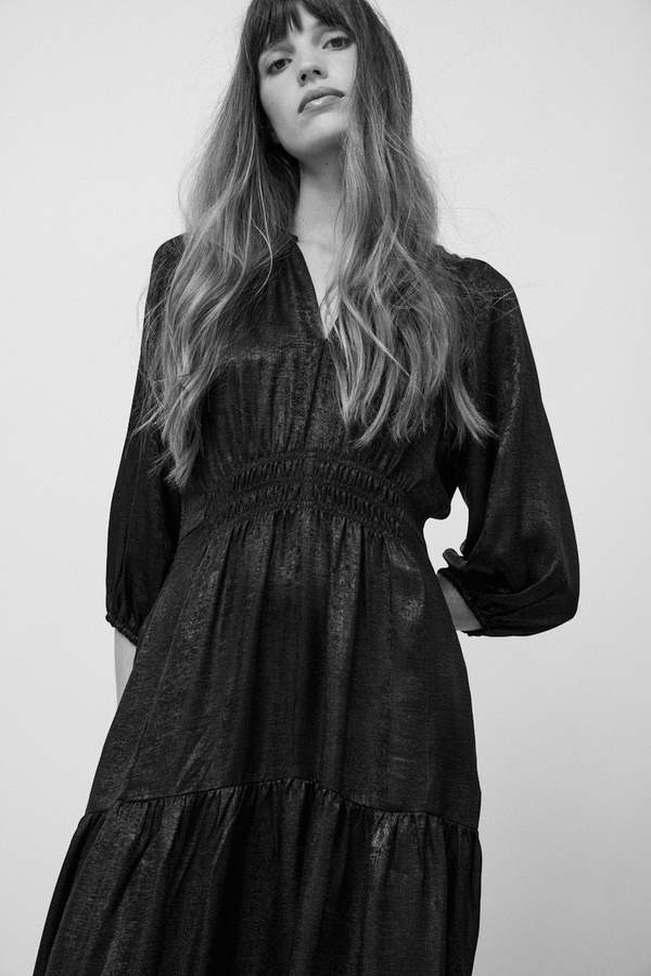 Grade & Gather 3/4 Sleeves Midi Dress - Black | Garmentory