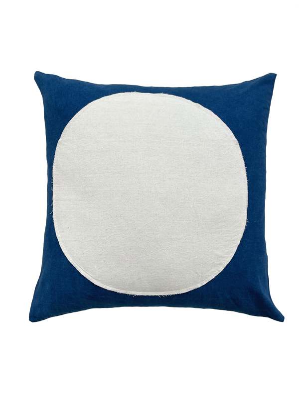 Happy French Gang Moon Pillow 28x28 - White Moon/Indigo