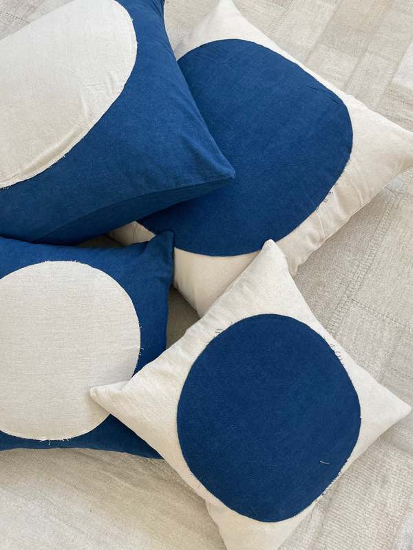 Happy French Gang Moon Pillow 28x28 - White Moon/Indigo
