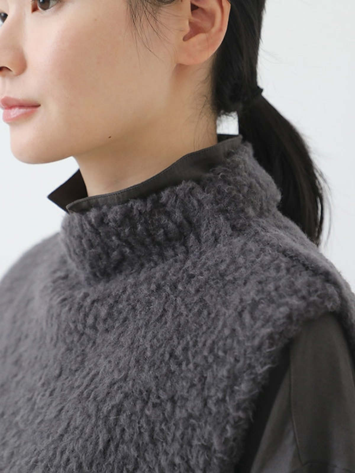 evam eva Alpaca Boa Vest - Sumi | Garmentory