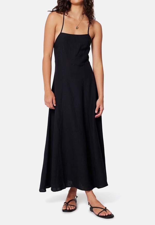 Rollas Dinali Linen Dress - Black on Garmentory
