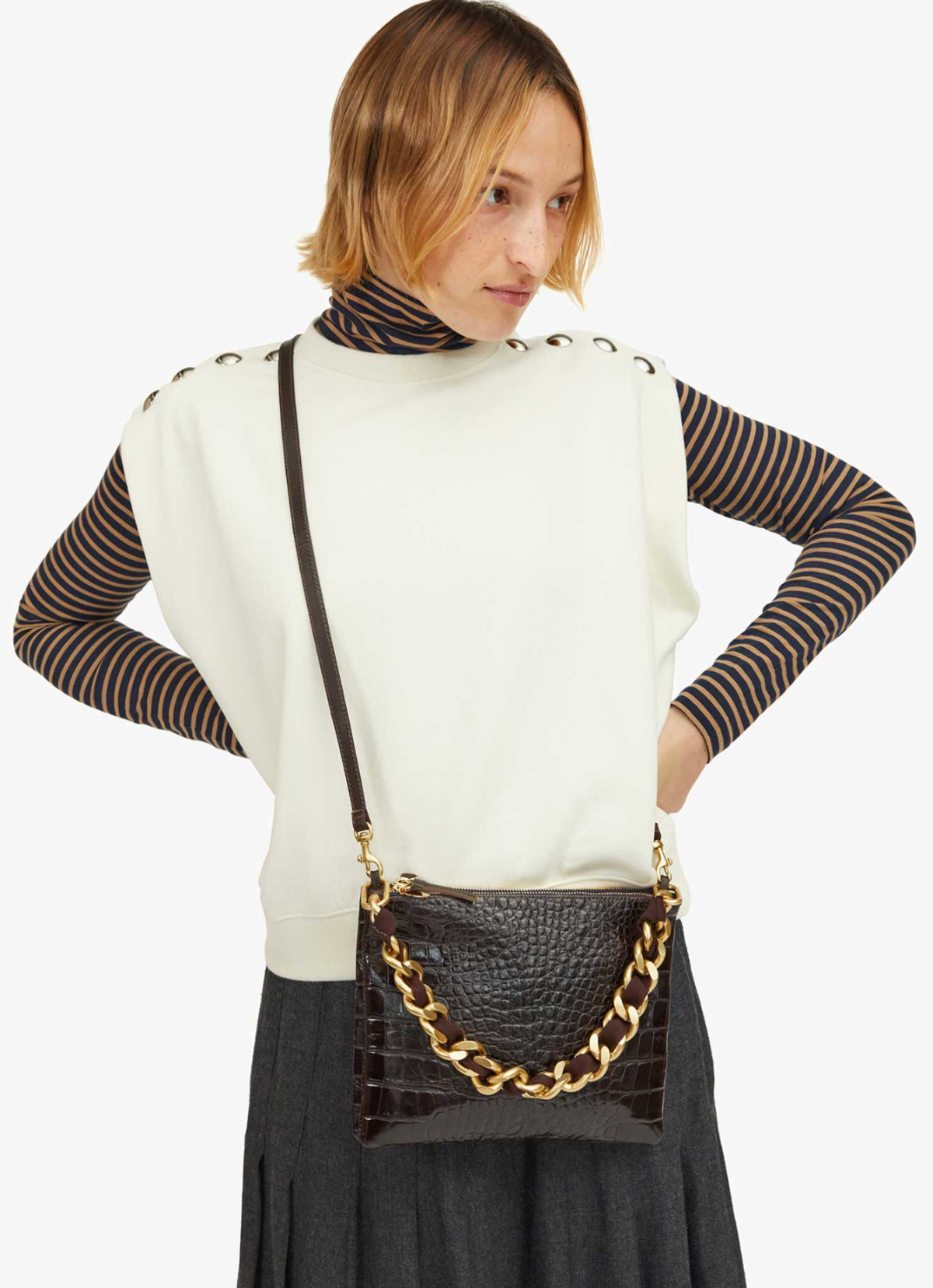 Clare V - Shortie Strap Grosgrain Curb Chain (Butter) Clare V Shortie Strap - Vintage Gold & Silver – HAMILTON  main image 2