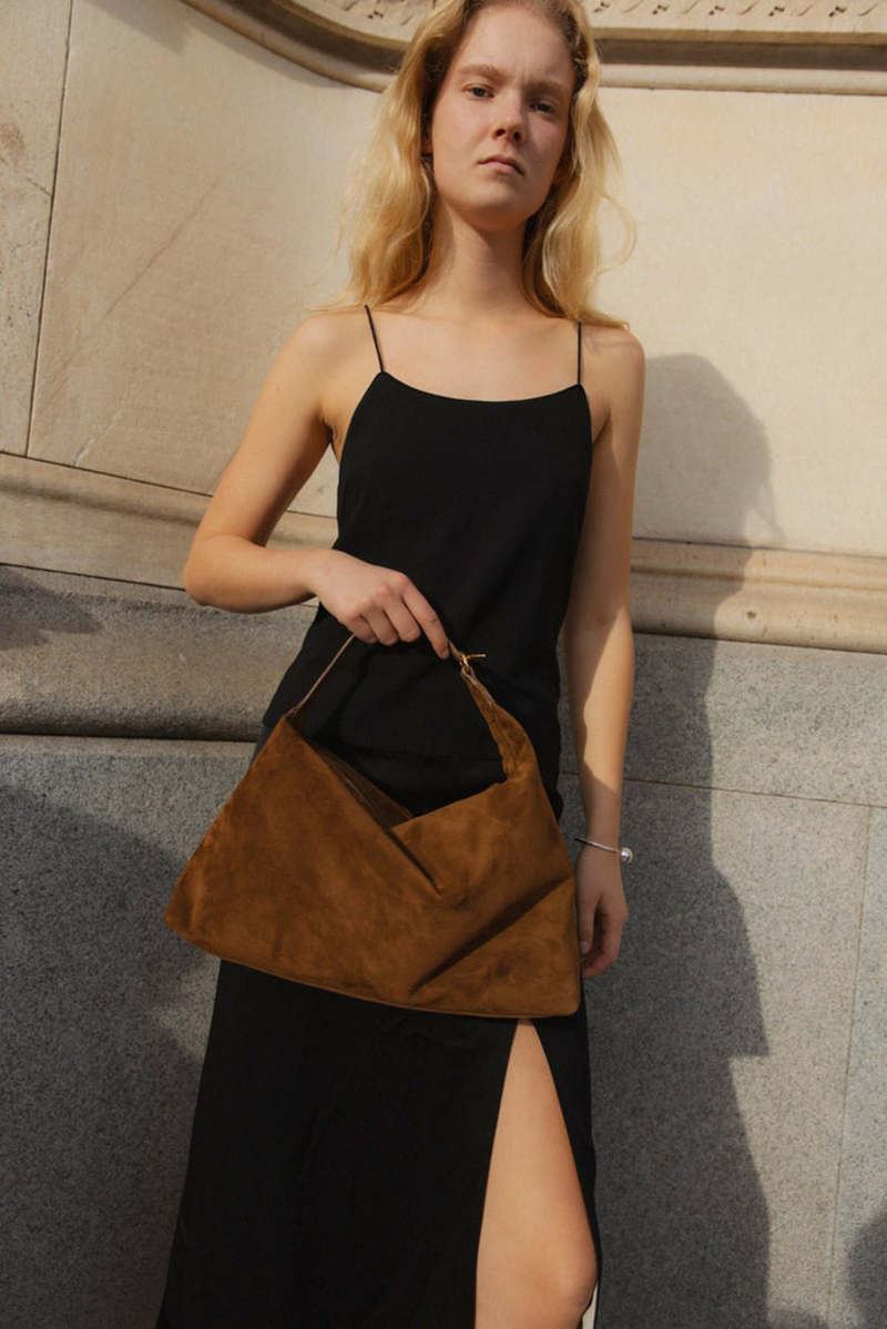 Little Liffner Chestnut Brown Suede Pillow Shoulder Bag